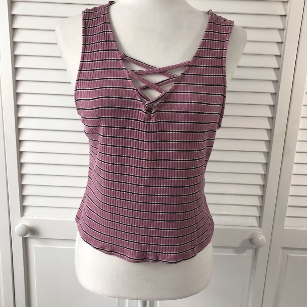 3/$25 Mossimo Criss Cross Striped Tank Top Size Large